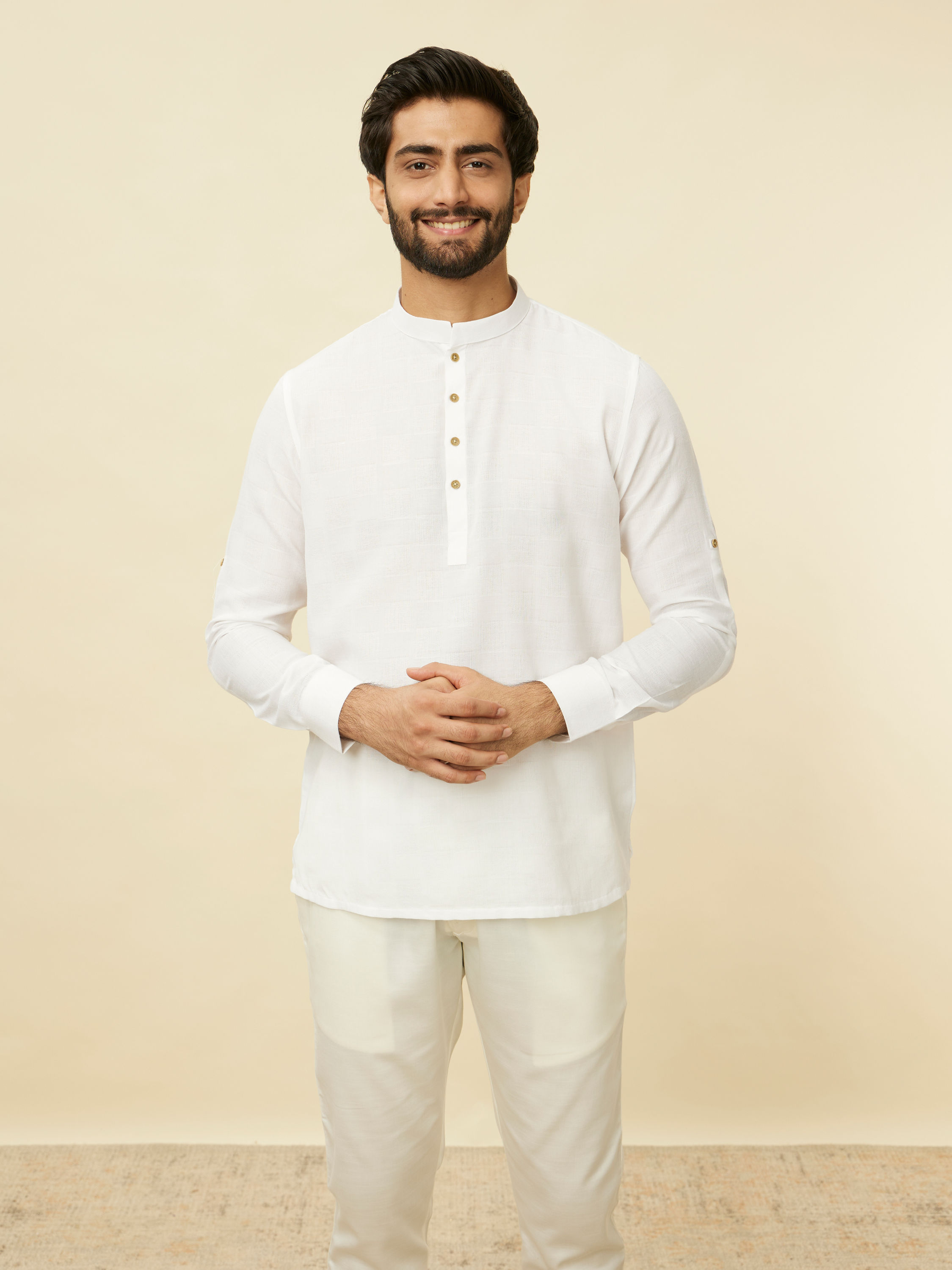 Manyavar Men Whisper White Classic Short Kurta