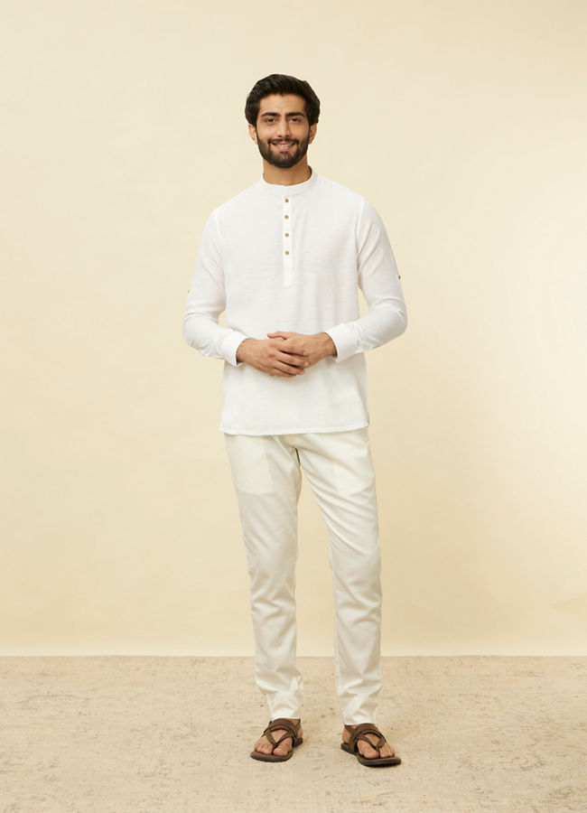 Manyavar Men Whisper White Classic Short Kurta