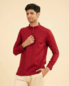 True Red Square Grid Patterned Short Kurta