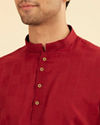 Manyavar Men True Red Square Grid Patterned Short Kurta