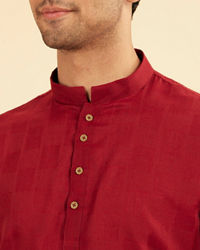 Manyavar Men True Red Square Grid Patterned Short Kurta
