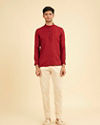 Manyavar Men True Red Square Grid Patterned Short Kurta