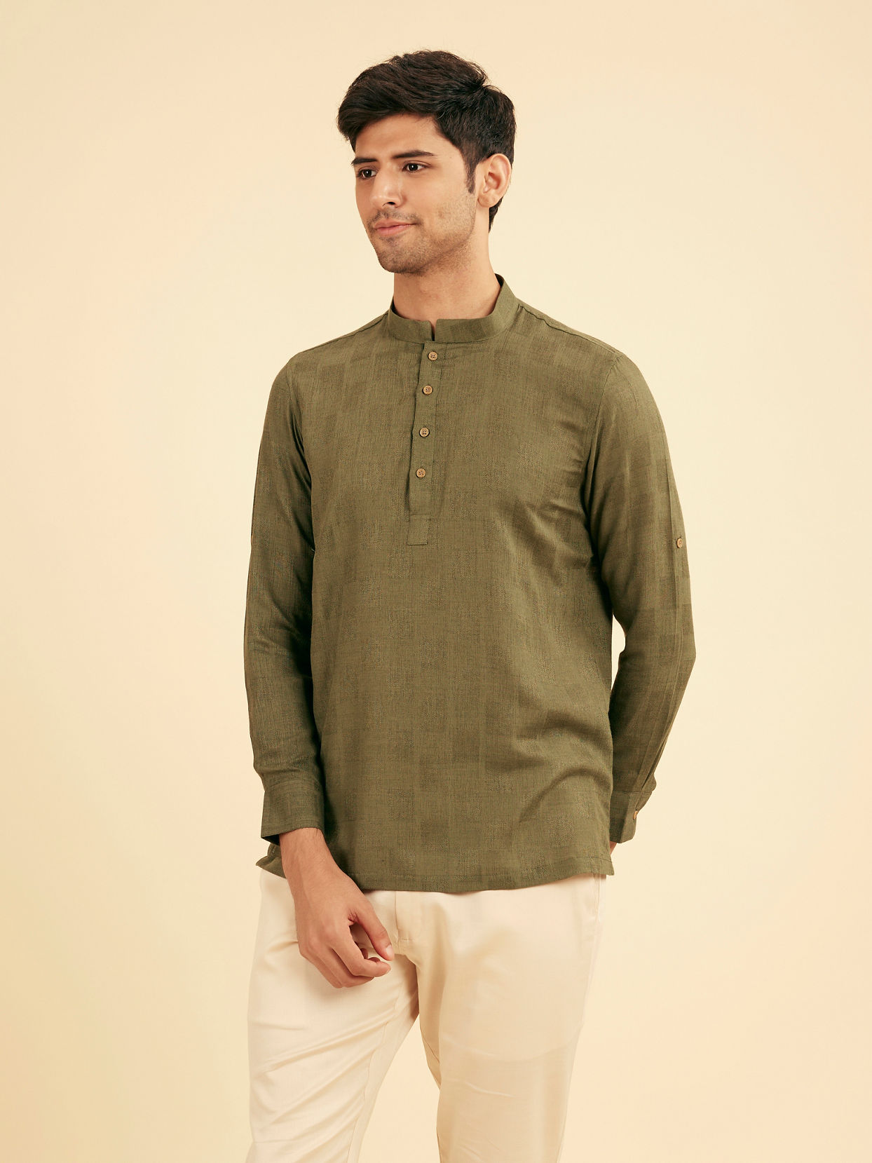 Manyavar Men Textured Green Kurta