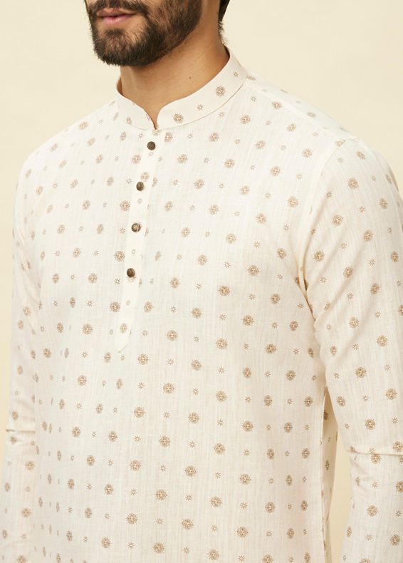 Manyavar Men Star White Shankh Printed Short Kurta