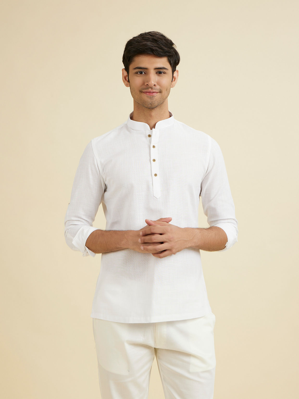 Manyavar Men White Plain Short Kurta