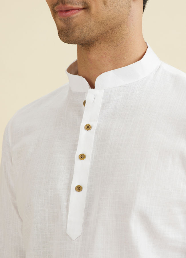 Manyavar Men White Plain Short Kurta