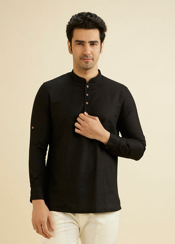 Manyavar Men Elegant Black Cotton Kurta