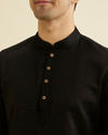 alt message - Manyavar Men Elegant Black Cotton Kurta image number 1