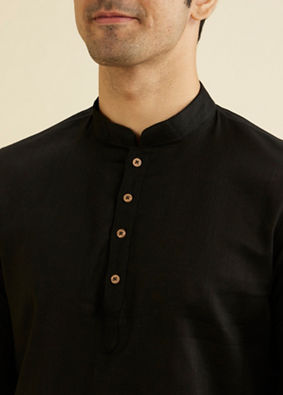 Manyavar Men Elegant Black Cotton Kurta