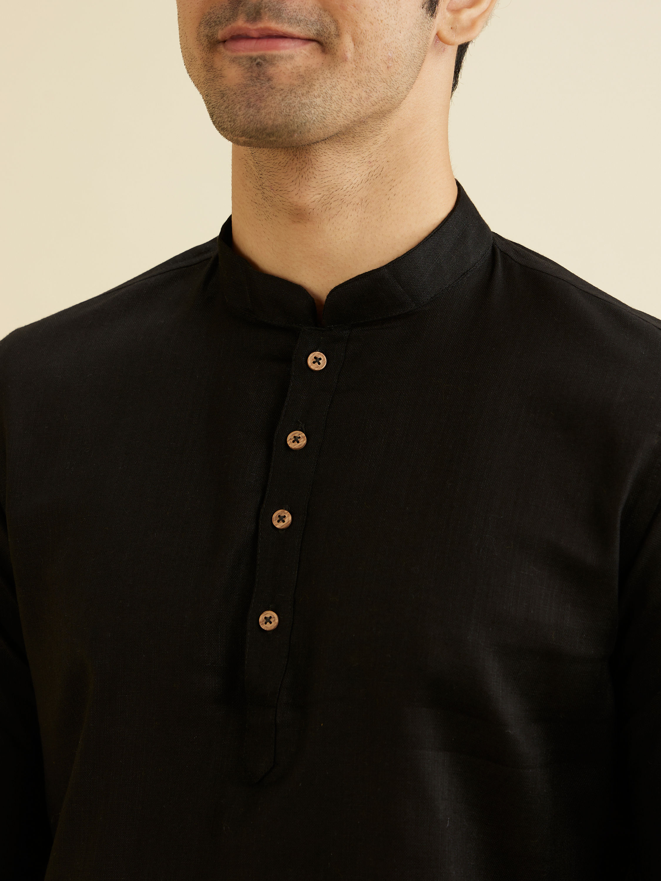 Manyavar Men Elegant Black Cotton Kurta