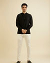 alt message - Manyavar Men Elegant Black Cotton Kurta image number 2