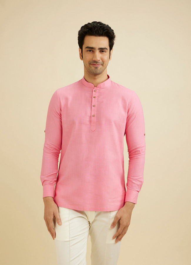 alt message - Manyavar Men Vibrant Pink Celebration Kurta image number 0