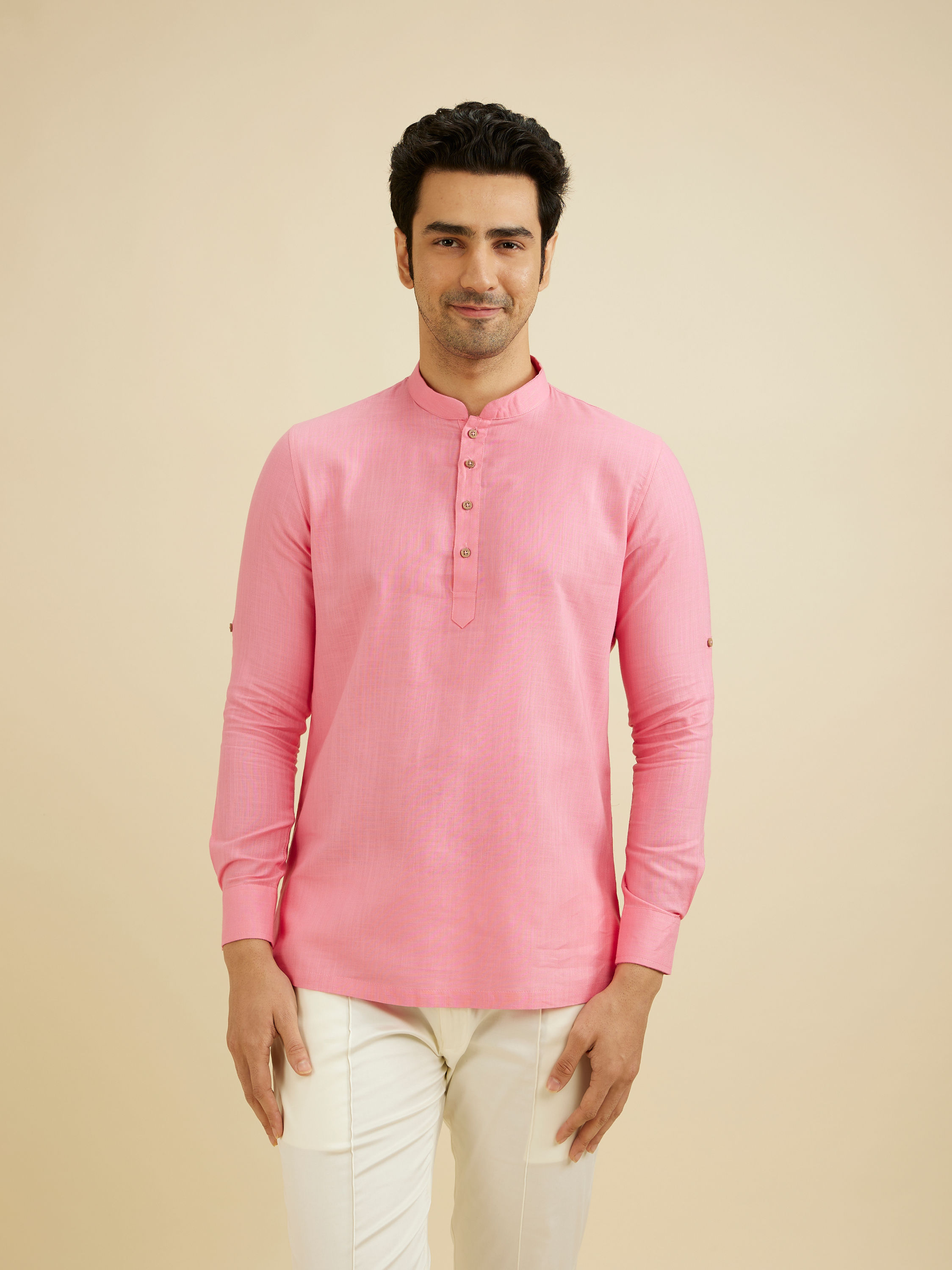 Manyavar Men Vibrant Pink Celebration Kurta