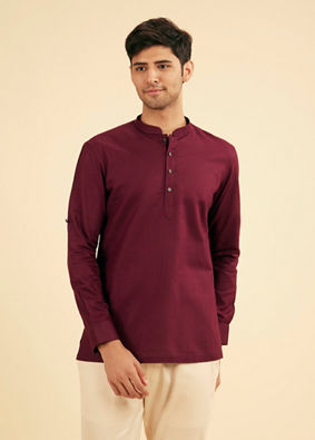 Manyavar Men Wine Cotton Fiesta Kurta