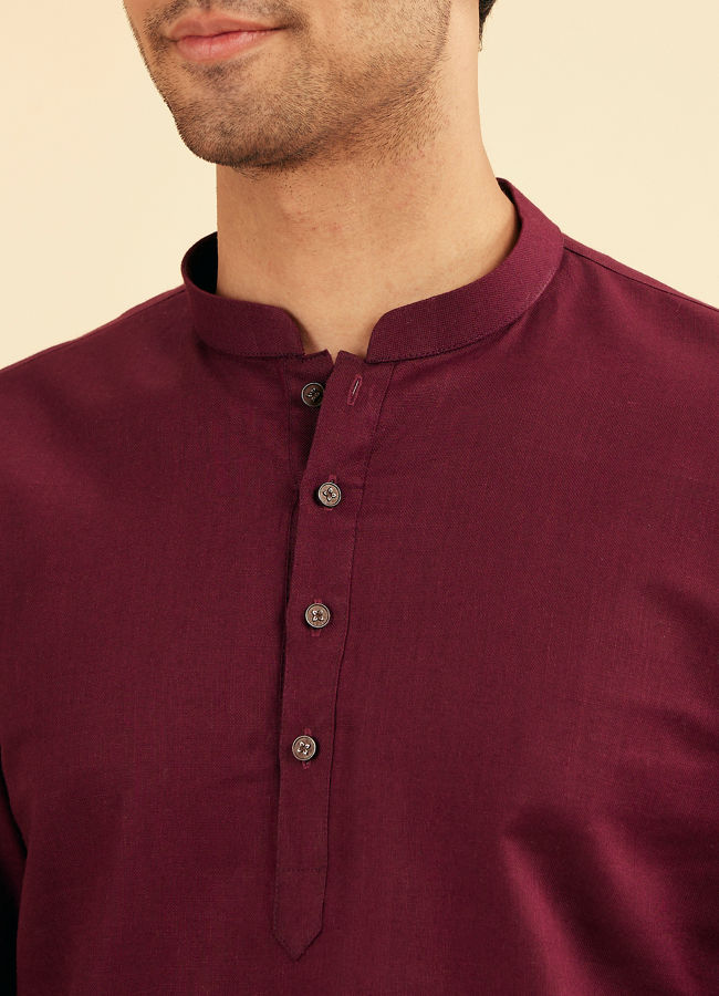 Manyavar Men Wine Cotton Fiesta Kurta
