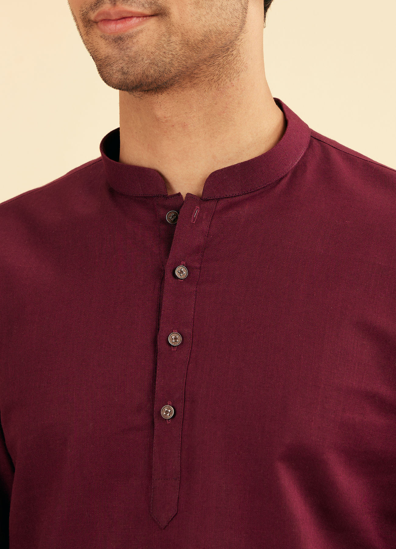 Manyavar Men Wine Cotton Fiesta Kurta