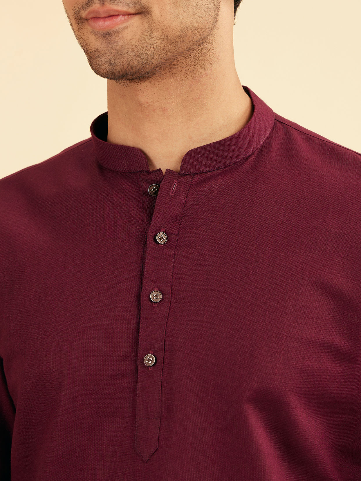 Manyavar Men Wine Cotton Fiesta Kurta