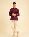 Manyavar Men Wine Cotton Fiesta Kurta