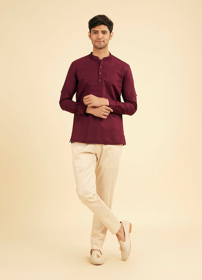 Manyavar Men Wine Cotton Fiesta Kurta