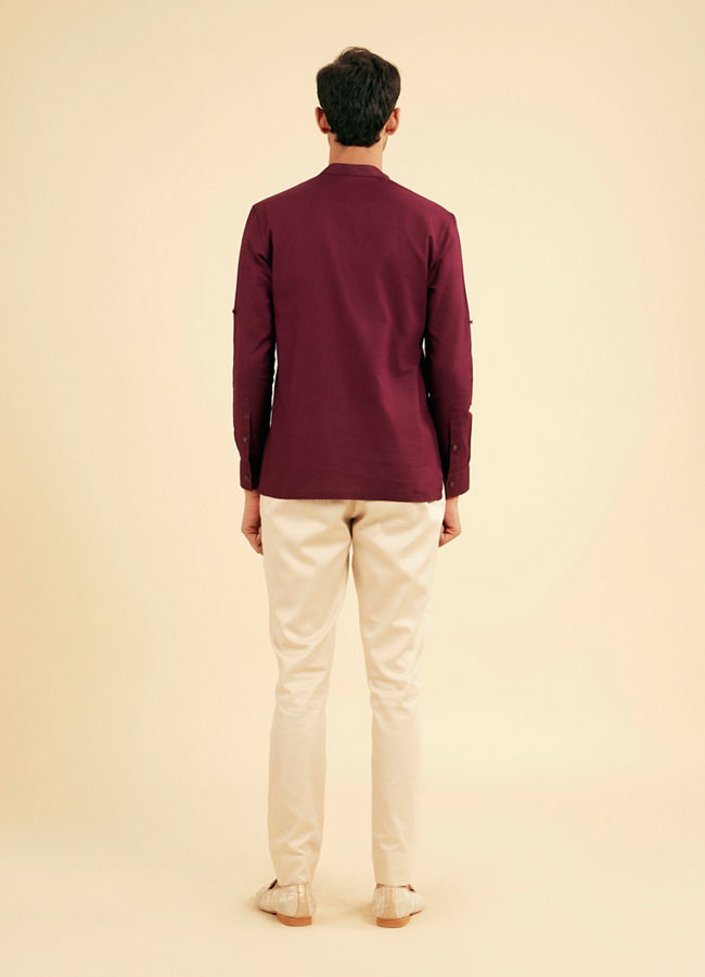 Manyavar Men Wine Cotton Fiesta Kurta