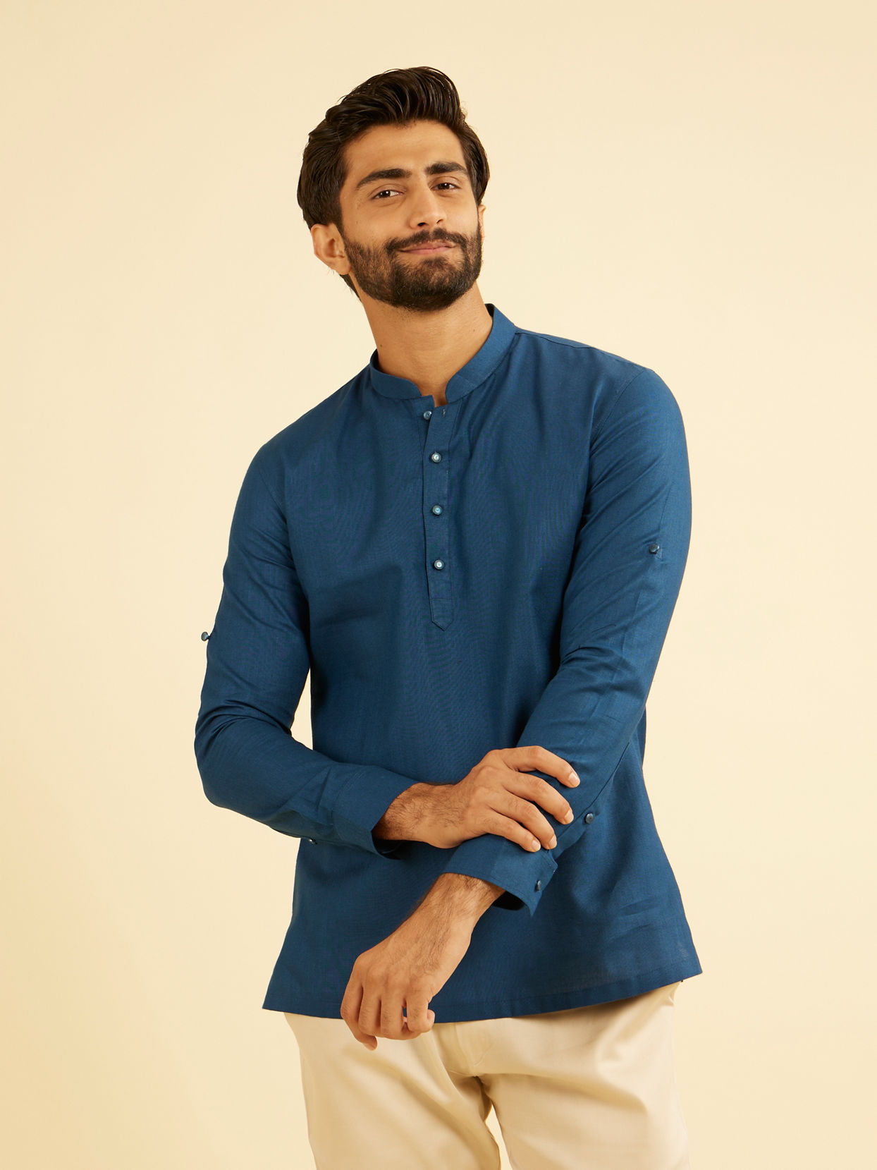Manyavar Men Teal Blue Soiree Short Kurta