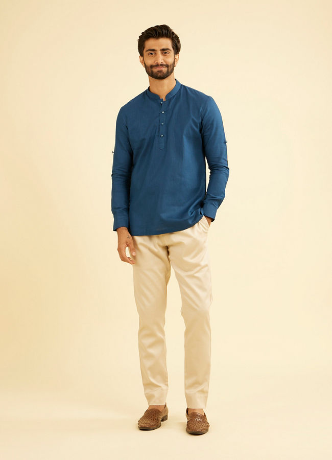 Manyavar Men Teal Blue Soiree Short Kurta