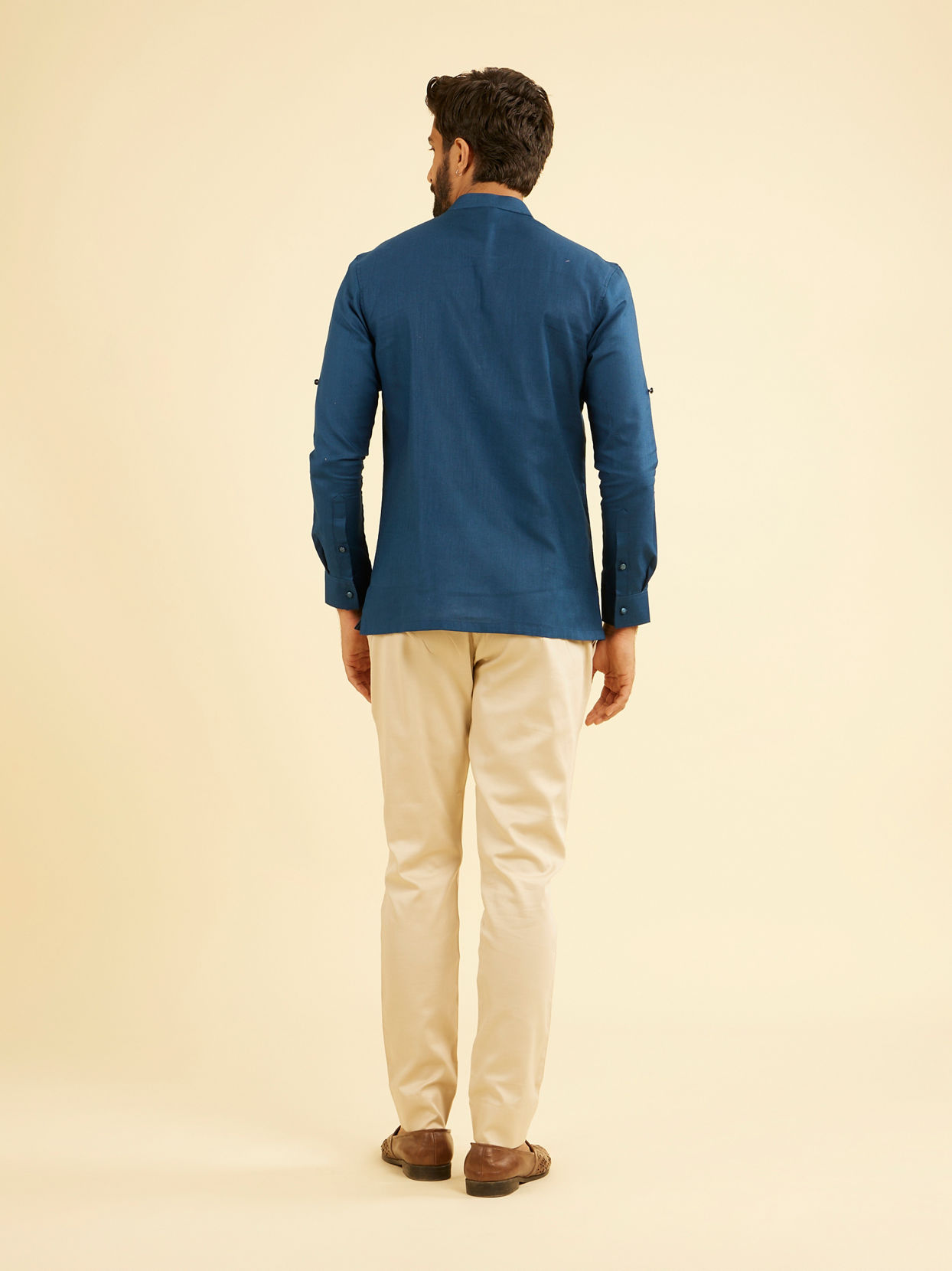 Manyavar Men Teal Blue Soiree Short Kurta