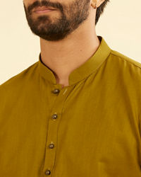 Manyavar Men Olive Green Refined Kurta