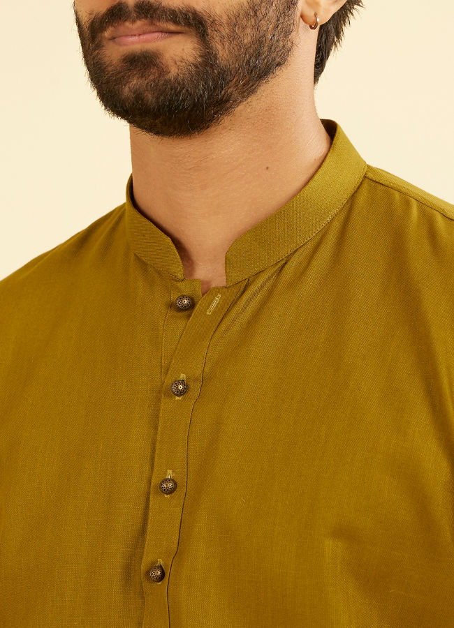 Manyavar Men Olive Green Refined Kurta