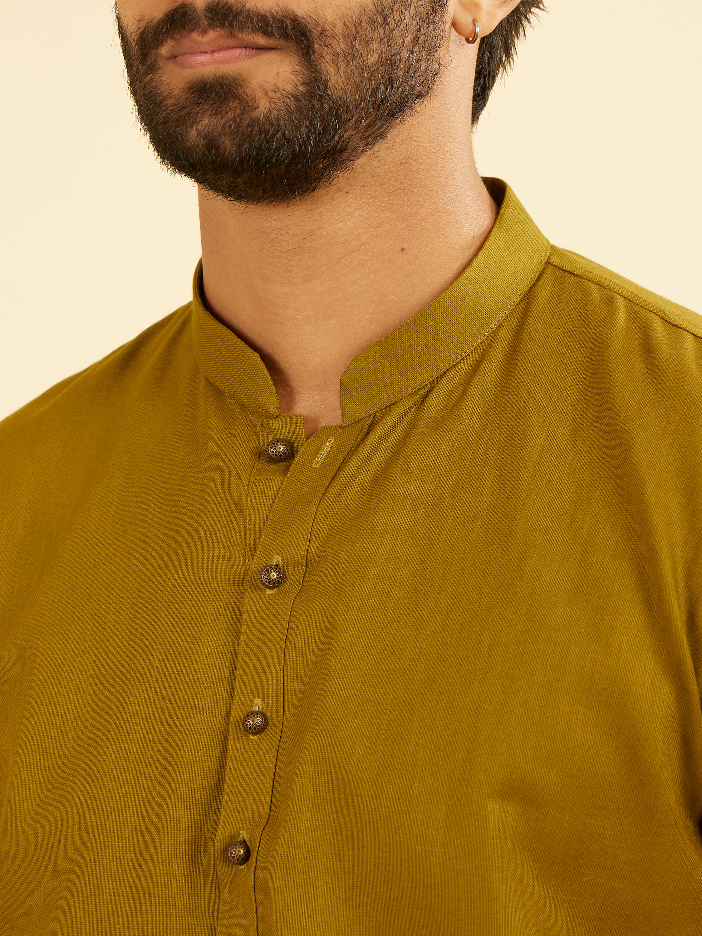 Manyavar Men Olive Green Refined Kurta