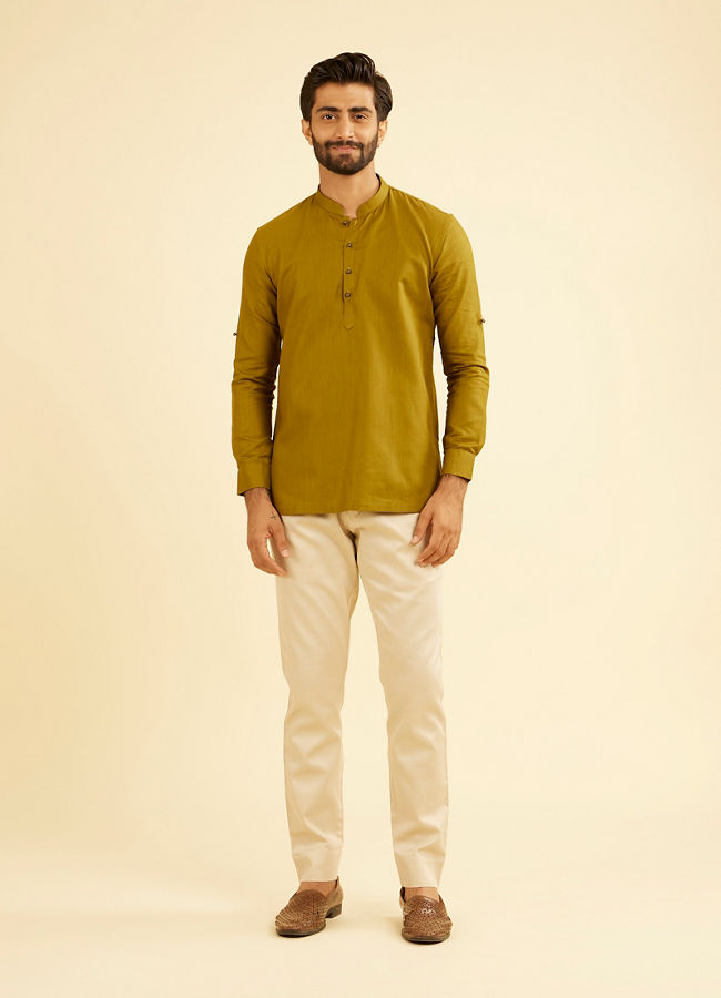 Manyavar Men Olive Green Refined Kurta