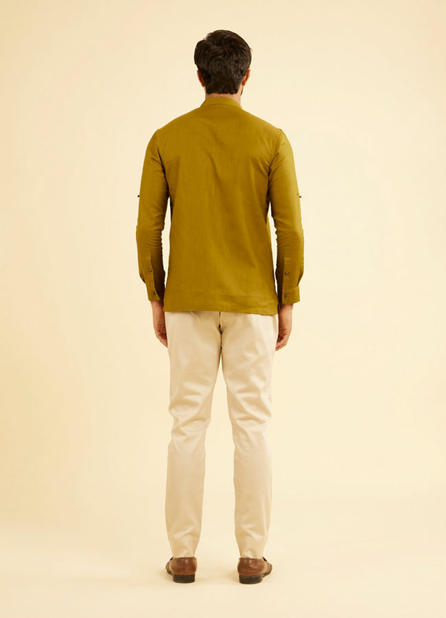 Manyavar Men Olive Green Refined Kurta