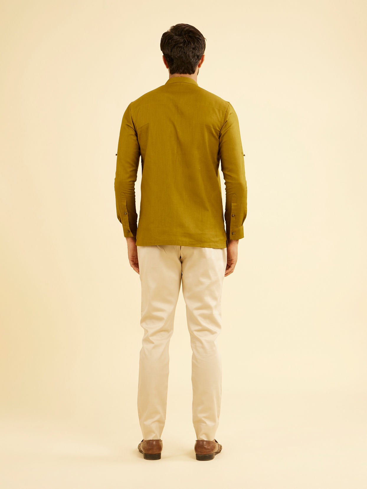Manyavar Men Olive Green Refined Kurta
