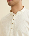 Manyavar Men Cream Floral Printed Short Kurta