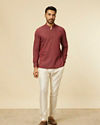 alt message - Manyavar Men Maroon Harlequin Printed Short Kurta image number 2