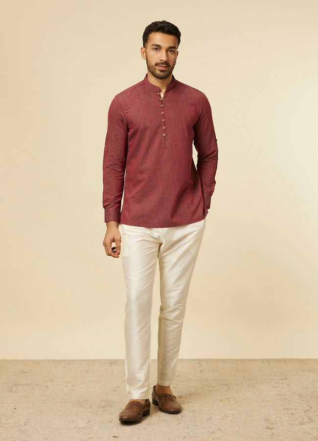 Manyavar Men Maroon Harlequin Printed Short Kurta