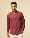 alt message - Manyavar Men Maroon Harlequin Printed Short Kurta image number 0