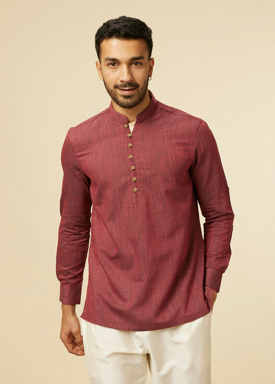 Manyavar Men Maroon Harlequin Printed Short Kurta