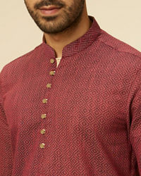 Manyavar Men Maroon Harlequin Printed Short Kurta
