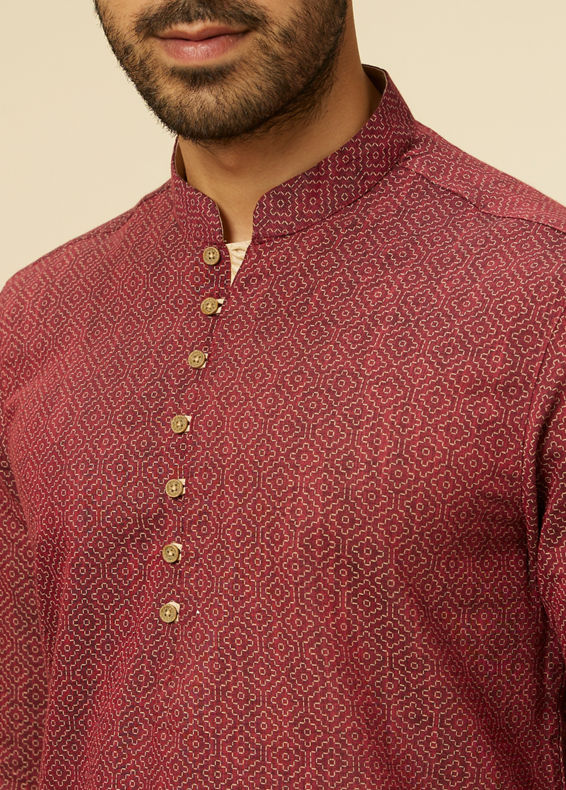 Manyavar Men Maroon Harlequin Printed Short Kurta