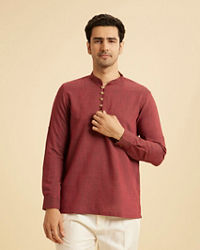 Manyavar Men Maroon Harlequin Printed Short Kurta