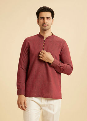 Manyavar Men Maroon Harlequin Printed Short Kurta