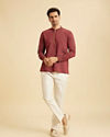 Manyavar Men Maroon Harlequin Printed Short Kurta
