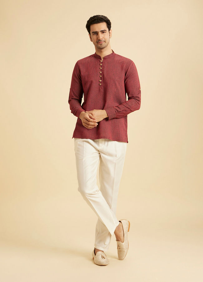 Manyavar Men Maroon Harlequin Printed Short Kurta