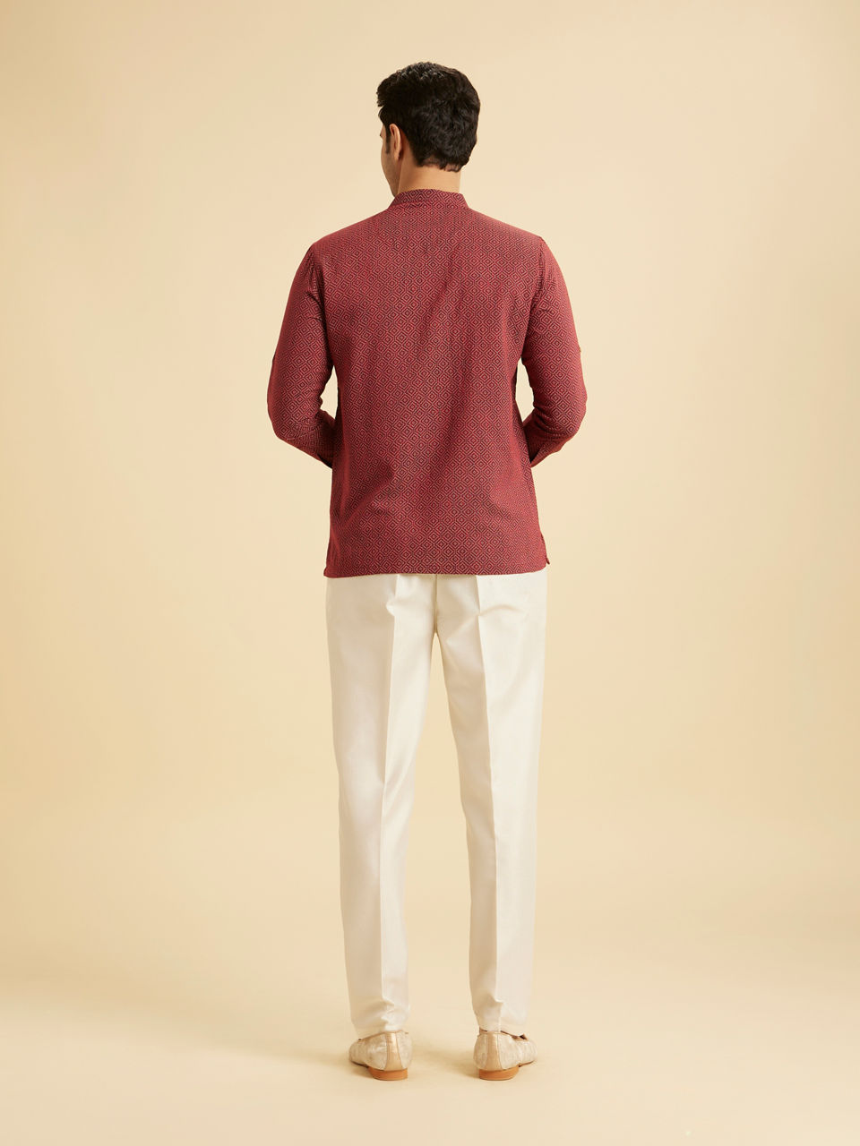 Manyavar Men Maroon Harlequin Printed Short Kurta