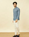 alt message - Manyavar Men Indigo Blue Shankh Motif Short Kurta image number 3