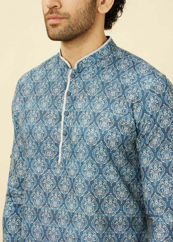 Manyavar Men Indigo Blue Shankh Motif Short Kurta