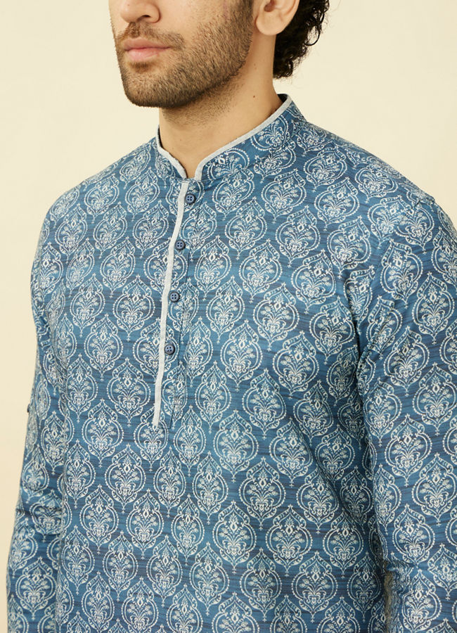 Manyavar Men Indigo Blue Shankh Motif Short Kurta