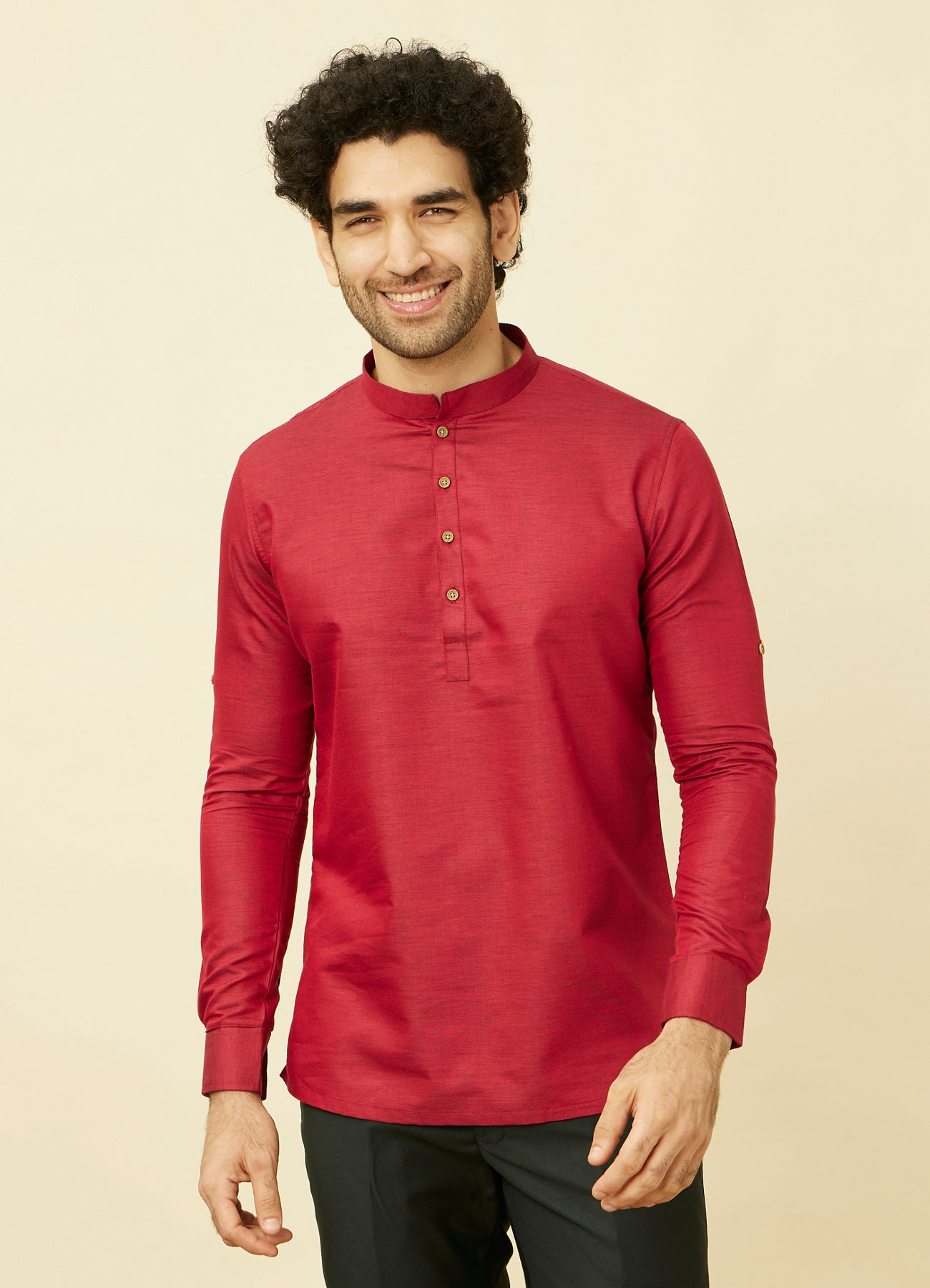 Manyavar Men Red Chilli Pepper Short Kurta