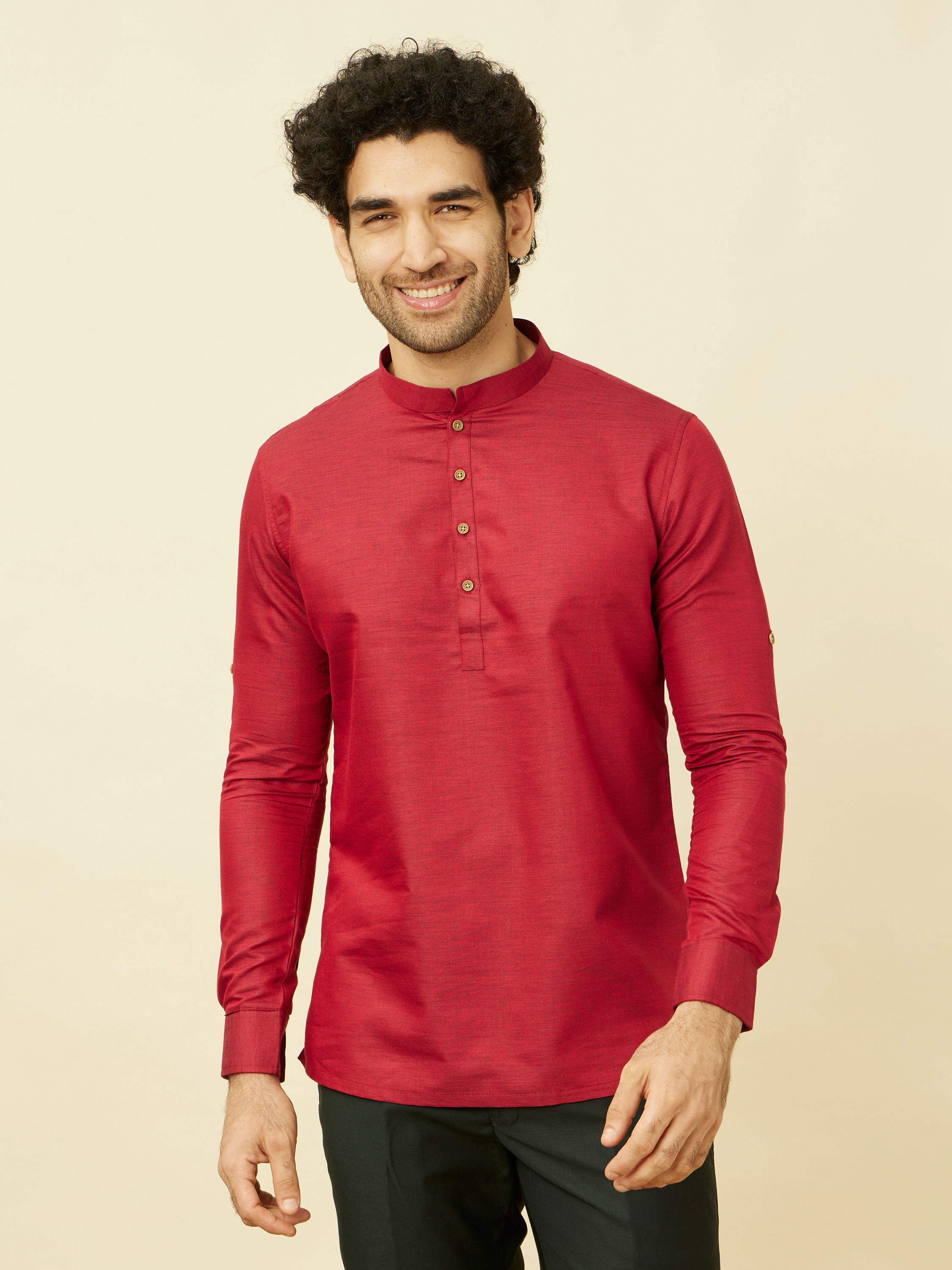 Manyavar Men Red Chilli Pepper Short Kurta